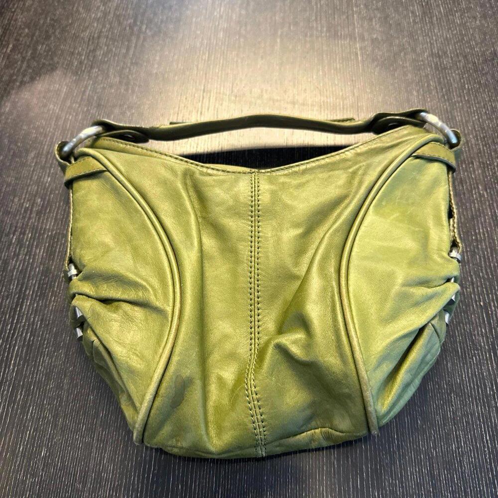 Vtg Charles David Green Leather Bag Handbag Party Casual Compact Y2k